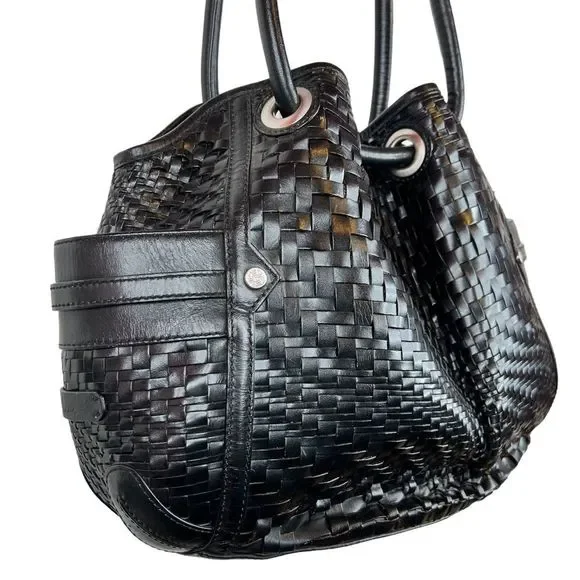 COLE HAAN Village Weave Leather Handbag Hobo or Circular in Black - Picture 8 of 16